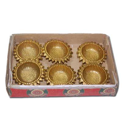 "Designer Gold coated white metal diyas - 6 pieces - code 04 - Click here to View more details about this Product